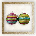 Pair Christmas Ball Ornaments Glitter Multicolor Horizontal Wave 4”