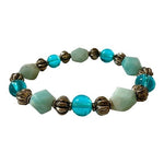 Natural Turquoise Stone Beaded Elastic Bracelet Silver Tone One Size Gift Ready