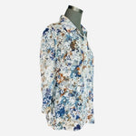 Isabel Hayley Womens Blouse PM Blue Floral 3/4 Sleeve Button Up Shirt Petite EXC