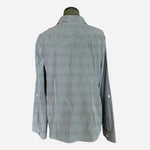 CHICO'S Cotton Button Shirt White Grey Stripe Long Sleeve Women Size 2 L VG