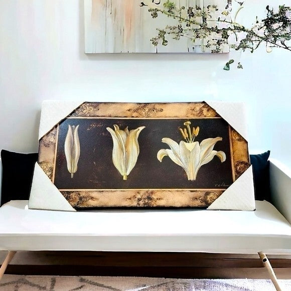 Fabrice de Villeneuve Awakening Lily Framed Art Print Signed Vintage Wood 17.5"