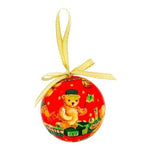 Vintage Jolly Paper Mache Christmas Ornament 3" Ball Red Gold Gloss Handmade VG