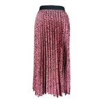 ZARA Pleated Satin Midi Skirt Black Pink Animal Print Elastic Waist Size XS
