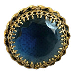 Vintage Gold Tone Round Dark Blue Crystal Brooch Pin 1.5" Women's Jewelry VG