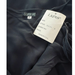 Vintage LAPIS Women Gown M Black V Neck Ruffle Sheer Ball Gown Tie Shoulder Midi