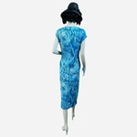 Boss Hugo Boss Etall Women's Blue Watercolor Print Ruched Midi Dress L NWOT