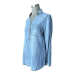 Massini Women's Light Blue Denim Tunic Shirt M Half Button Front Long Sleeve VG