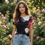 Ted Baker London Black Floral Print Top Short Sleeve Roses Womens 3