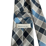 Perry Ellis Portfolio Silver Blue Plaid 100% Silk Mens Neck Tie 60" VG