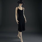 Vintage LAPIS Women Gown M Black V Neck Ruffle Sheer Ball Gown Tie Shoulder Midi