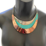 Unique Designer Metal Choker Necklace Turquoise Gold Silver Statement Jewelry