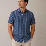 Banana Republic Men's Slim Fit Navy Striped Short Sleeve Shirt Size L VG