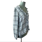 Majorelle Black Plaid Ruffle Marina Blouse XS Long Sleeve Sheer Revolve Top