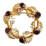 Vintage Gold Tone Wreath Purple Crystal Amethyst Brooch Pin 1.25" Excellent
