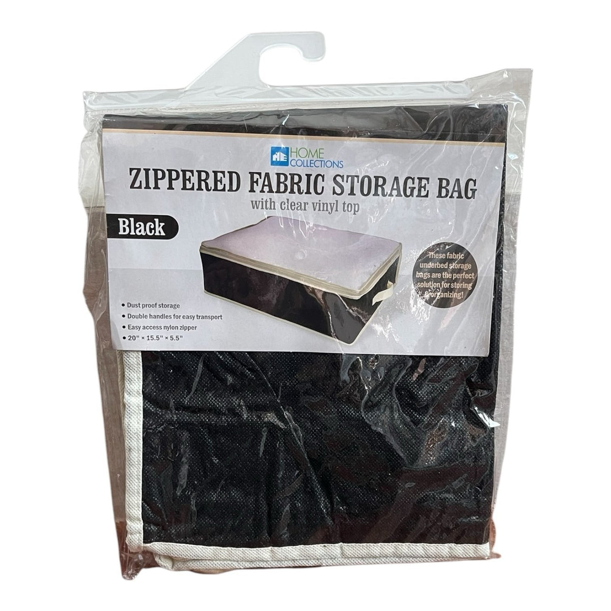 HOME COLLECTIONS Underbed Storage Bag Black Fabric Zippered Clear Vinyl Top