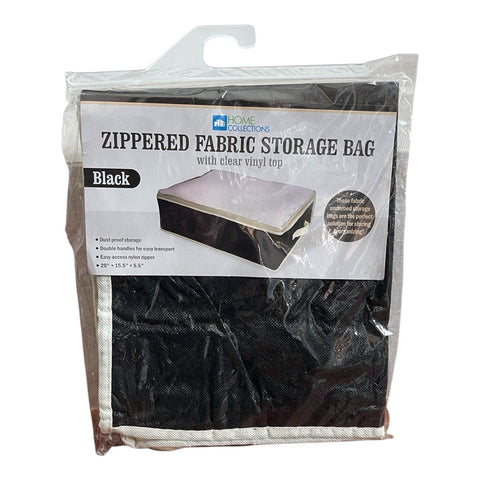 HOME COLLECTIONS Underbed Storage Bag Black Fabric Zippered Clear Vinyl Top