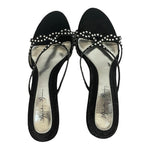 Vintage Marichi Mani Black Silver Rhinestone Leatherette Slip-On Heels Size 6.5