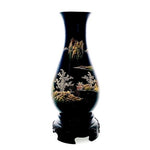 Flying Horse Antique Fuzhou Lacquered Wood Vases Pair Hand Painted 8”