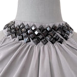 Vero Moda Women's Gray Halter Beaded Neck Top S Crystal Sleeveless Blouse Bow