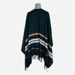 Banana Republic Black Striped Wool Blend Shawl Wrap Poncho One Size Cape EXC