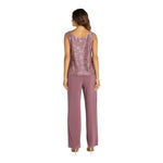 R&M Richards Donna Metallic Lace 3 Piece Pants Set Dark Rose Size 8