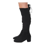 Women's Black Faux Suede Knee High Boots Block Heel Zip Rope Tie Size 7.5 NWOT