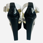 SHOEDAZZLE MORGANA Black Gold White Open Toe Platform Wedge Sandals Size 8