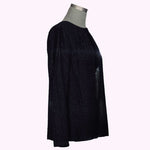 Michael Kors Black Fuzzy Sparkle Textured Blouse S/M Bow Front Long Sleeve EXC