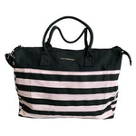 Victoria’s Secret Duffel Bag Black White Pink Stripe Canvas with Makeup Case