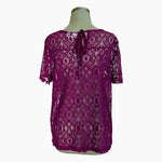 14th & Union Women’s Purple Lace Blouse Floral Bow Back Short Sleeve Large NWT