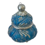 Vintage Glitter Matte Blue Silver Christmas Tree Ornament Xmas 5” Excellent