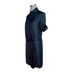 Ulmia Staff Influx Button Front Wrap Dress M Black Satin Short Sleeve 39" VG