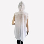 FORCYNTHIA Beachwear White Linen Cover Up M Sleeveless Hoodie Beach Tunic Top VG