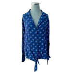Treasure and Bond Blue Floral Viscose Button Down Long Sleeve Blouse Women M VG