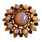 Vintage Round Iridescent Fire Opal Bead Purple Crystal Brooch Pin 1.5" NWOT