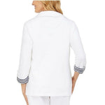 Karen Scott Sport Women's French Terry Blazer M White Navy Zip Front 3/4 Sleeve