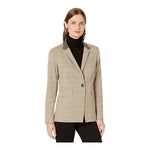 Vince Camuto Womens Blazer 8 Tan Brown Grey Plaid One Button Career Jacket NEW