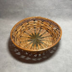 Wicker Round Basket Tan Natural Weave 9" Fruit Bread Storage Green Trim VG