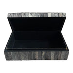 Vintage Large Gray Bone Stripe Wood Box India 10.25" Jewelry Keepsake Storage VG