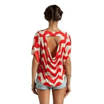 T-Bags Los Angeles Women's Open Back Chevron Top S Orange Beige Zigzag Print EXC