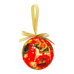 Vintage Jolly Paper Mache Christmas Ornament 3" Ball Red Gold Gloss Handmade VG