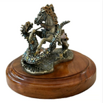 Vintage St. George Fighting the Dragon Bronze Statue Warrior Figurine Wood Base