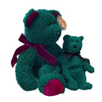 TY Beanie Buddy Wallace Bear 15 & Baby 9 Green Purple Ribbon 2001 NWT Christmas