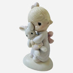 Vintage 1978 Enesco Jesus Loves Me Girl w/ Rabbit Porcelain Figurine 5" Thailand