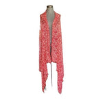 Tropical Floral Fringe Sarong Red Tan Rayon Beach Cover Up Wrap One Size