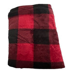 Plaid Throw Blanket Red Black White PomPom Trim 60x48 Velvet Plush Polyester New