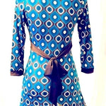 Amisu 3/4 Sleeve Tunic Dress XS/S Abstract Pattern Stretch Spandex Blue Green VG