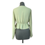 Aritzia Sunday Best Light Green Tie Front Ruffled Blouse M Sheer Long Sleeve VG