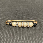 Vintage Pearl Rhinestone Kilt Pin Brooch Gold Tone 2.25" Costume Jewelry Good