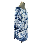 RAVIYA Ruffle Long Sleeve Blue Tie-Dye Crochet Lace Tunic Dress Size L Beach NWT